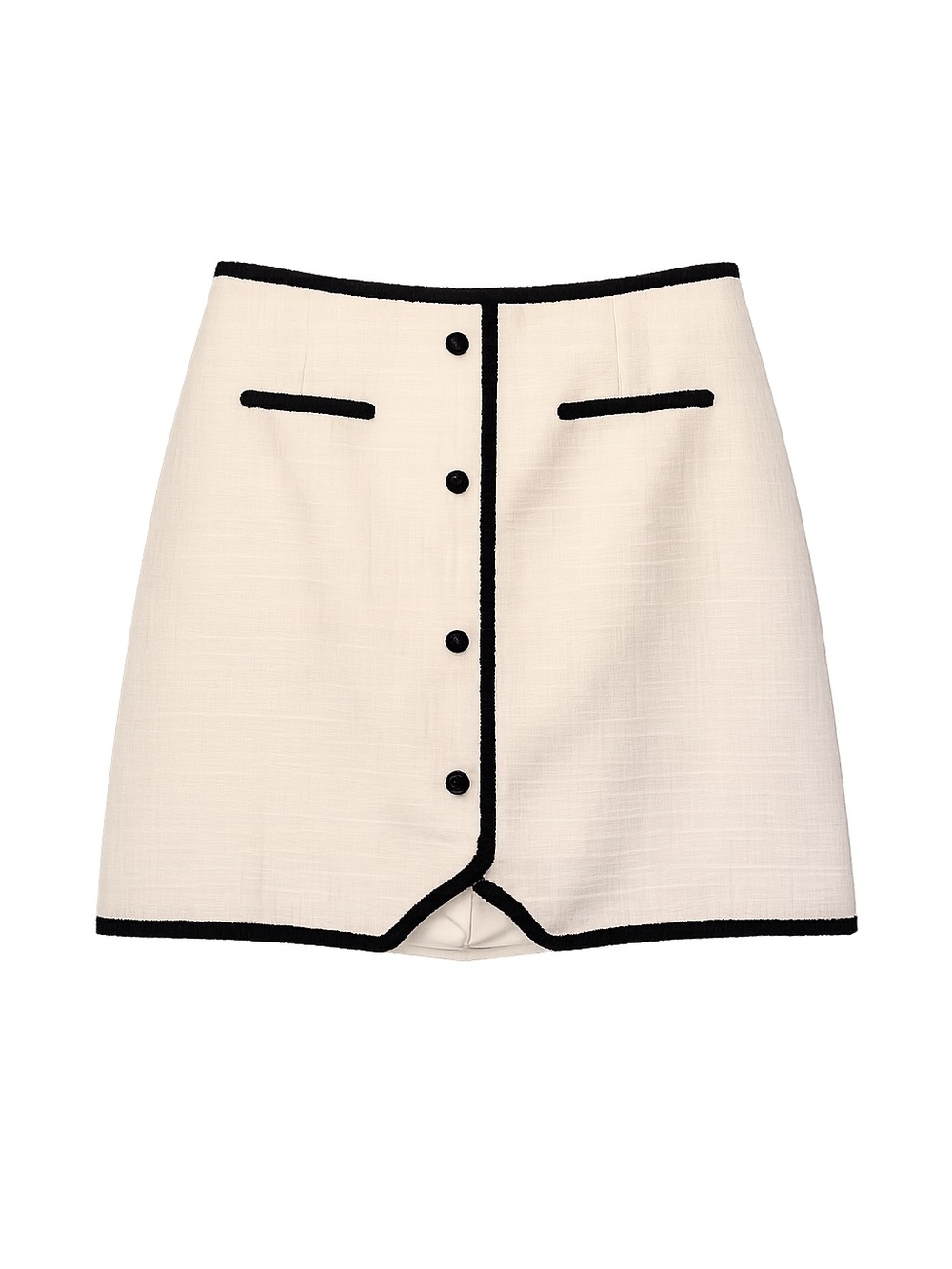 Cider Ivory Tweed Mini Skirt Black Trim Button Detail Preppy Chic 3XL